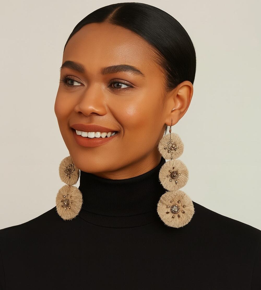 Mia Collection Gold Tone Beaded Tan/Light Brown Thread Dangle Hook Earrings